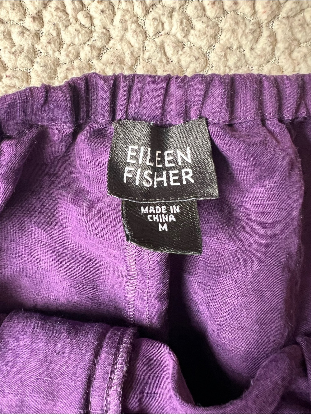 Eileen Fisher Silk Linen Blend Royal Purple Pants Capri Travel Relaxed Sz Medium - Picture 3 of 5